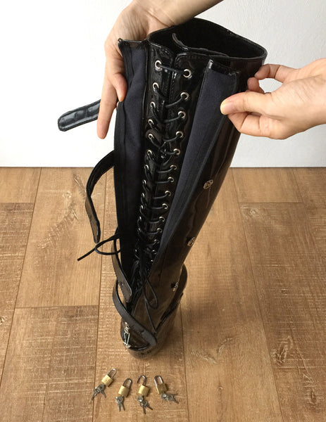 18cm 10 keys Lockable Beginner Ballet Wedge Boots Hoof Heelless Fetish Slave