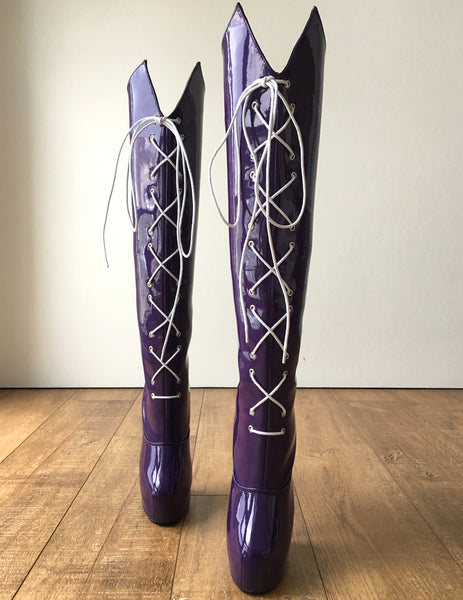 RTBU SATURN Sailor Moon Cosplay Anime Boot Knee Heelless Pony Hoof Patent Purple