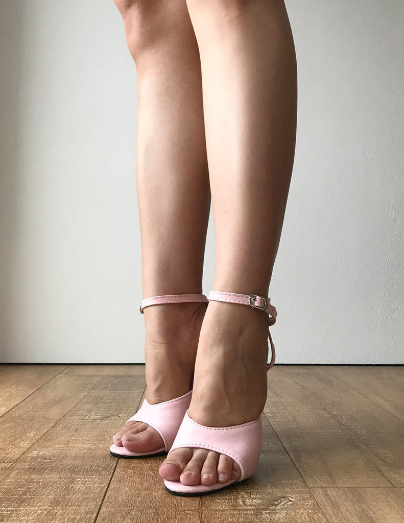 RTBU SALMA 12cm Stiletto Heel Wrap Strap Sandals Slipper Pale Pink Mat –  Refuse to be Usual