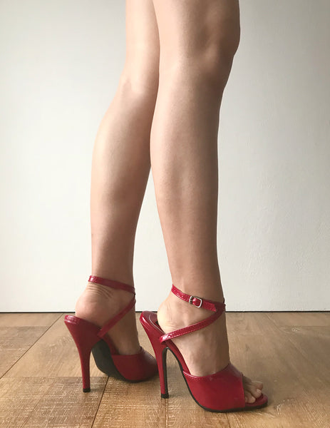 RTBU SALMA 12cm Stiletto Heel Wrap Strap Sandals Slipper Crimson Patent