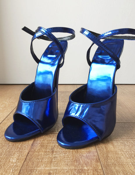 RTBU SALMA 18cm Stiletto Heel Wrap Strap Sandals Slipper Metallic Blue
