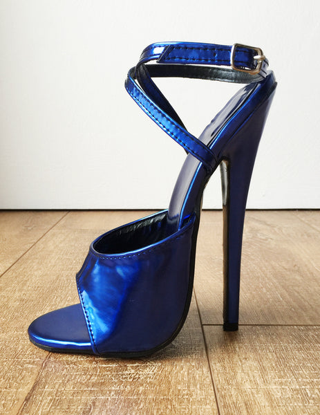 RTBU SALMA 18cm Stiletto Heel Wrap Strap Sandals Slipper Metallic Blue