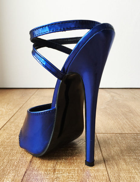 RTBU SALMA 18cm Stiletto Heel Wrap Strap Sandals Slipper Metallic Blue
