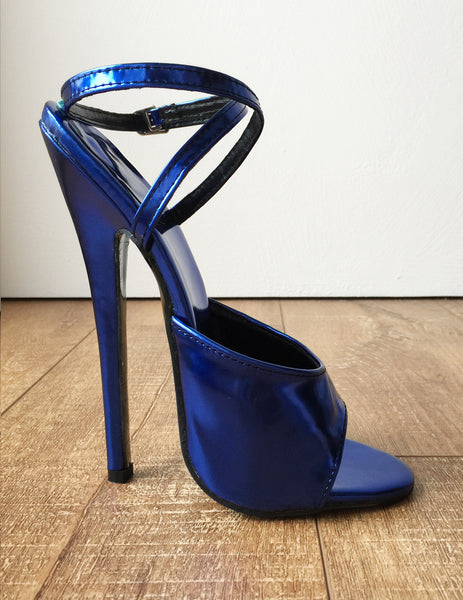 RTBU SALMA 18cm Stiletto Heel Wrap Strap Sandals Slipper Metallic Blue