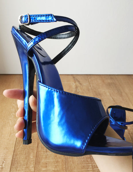 RTBU SALMA 18cm Stiletto Heel Wrap Strap Sandals Slipper Metallic Blue