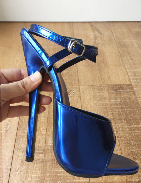 RTBU SALMA 18cm Stiletto Heel Wrap Strap Sandals Slipper Metallic Blue