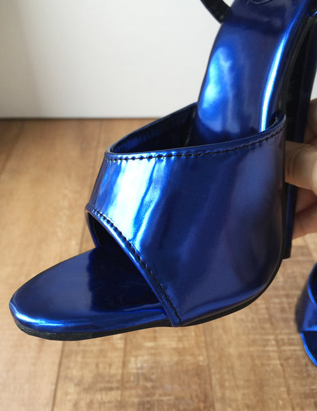RTBU SALMA 18cm Stiletto Heel Wrap Strap Sandals Slipper Metallic Blue