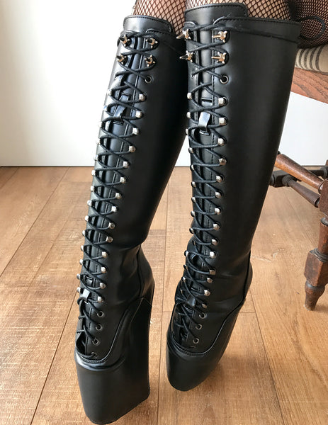 RTBU SATURN Cosplay Anime Knee Hi Heelless Pony Hoof Boots Black Matte