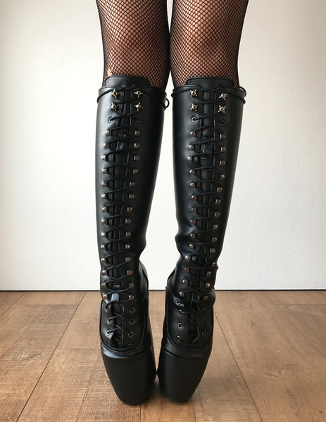RTBU SATURN Cosplay Anime Knee Hi Heelless Pony Hoof Boots Black Matte