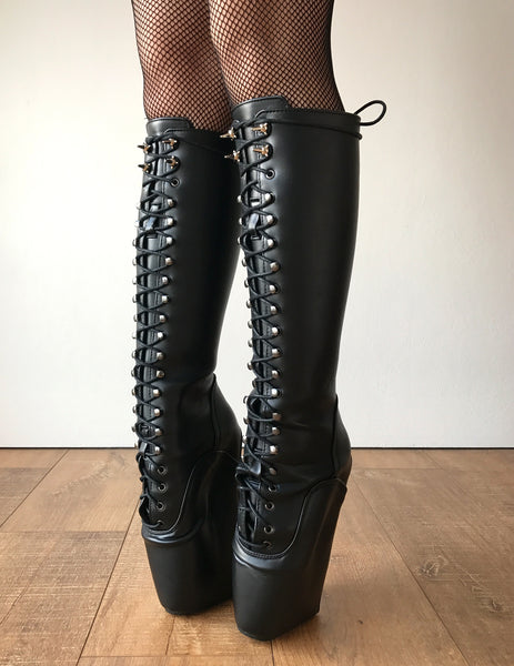 RTBU SATURN Cosplay Anime Knee Hi Heelless Pony Hoof Boots Black Matte