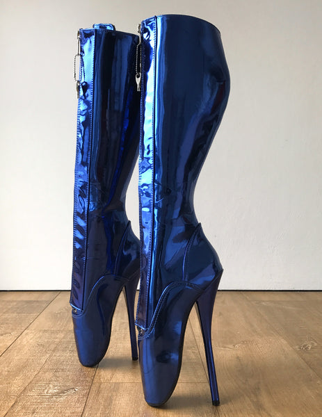 Secret II Ballet Pointe Boots Fetish Pinup Ballet Lockable Zipper Blue Metallic