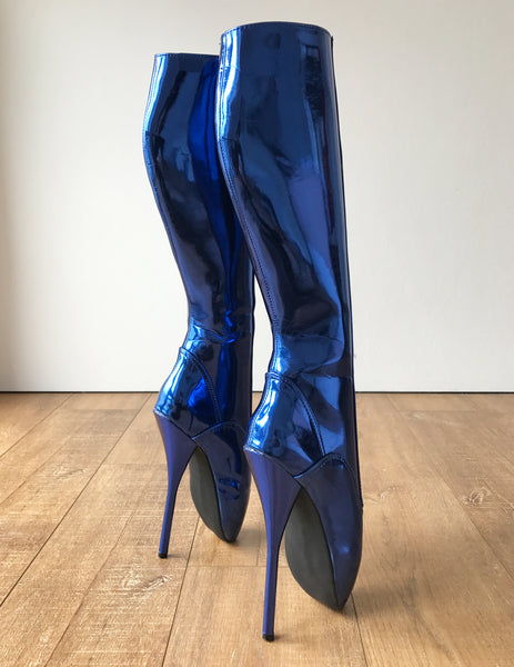 Secret II Ballet Pointe Boots Fetish Pinup Ballet Lockable Zipper Blue Metallic