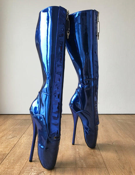 Secret II Ballet Pointe Boots Fetish Pinup Ballet Lockable Zipper Blue Metallic