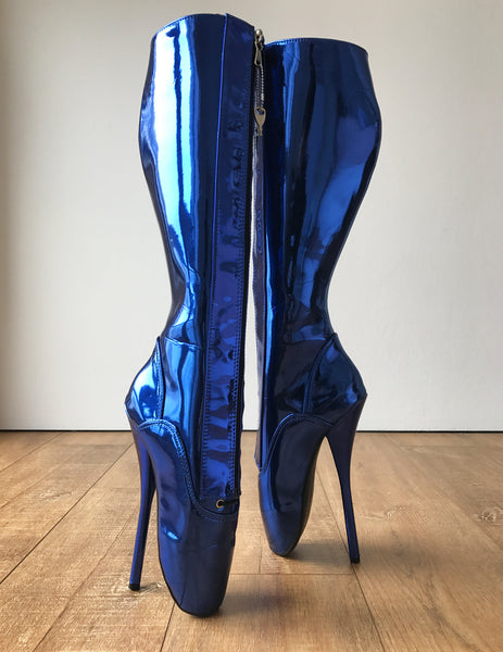 Secret II Ballet Pointe Boots Fetish Pinup Ballet Lockable Zipper Blue Metallic