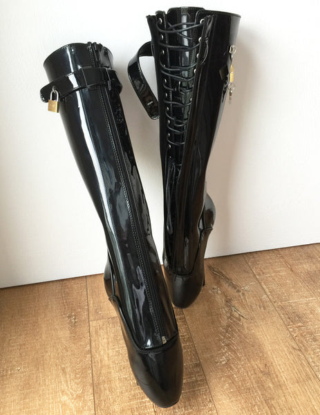 RTBU SECRET Fetish Ballet Pointe Pain Knee Boots Concealed Lace Lockable Strap