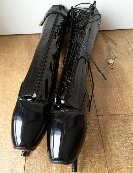 RTBU SECRET Fetish Ballet Pointe Pain Knee Boots Concealed Lace Lockable Strap