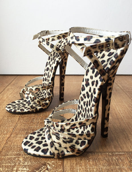 SERINA 18cm Stiletto Fetish Sandal Sexy Mistress Tie Strap Cheetah Leopard