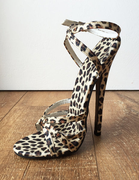 SERINA 18cm Stiletto Fetish Sandal Sexy Mistress Tie Strap Cheetah Leopard