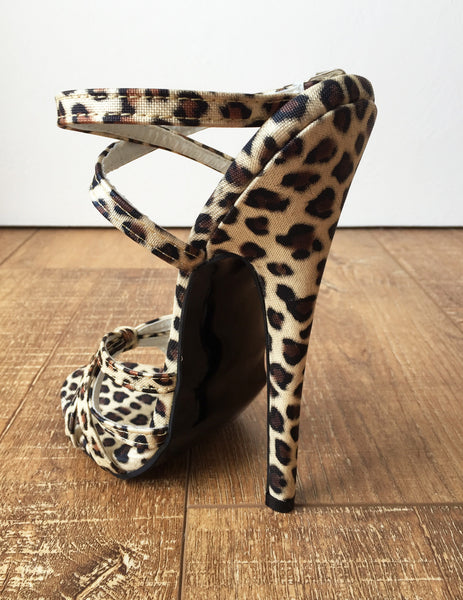 SERINA 18cm Stiletto Fetish Sandal Sexy Mistress Tie Strap Cheetah Leopard