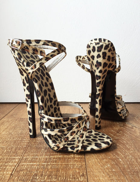 SERINA 18cm Stiletto Fetish Sandal Sexy Mistress Tie Strap Cheetah Leopard