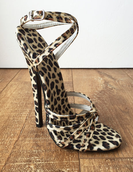 SERINA 18cm Stiletto Fetish Sandal Sexy Mistress Tie Strap Cheetah Leopard