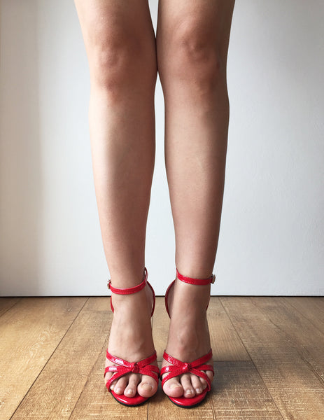 SERINA 12cm Stiletto Fetish Sandal Sexy Mistress Tie Strap Red Patent