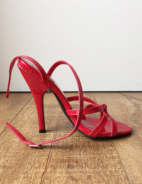 SERINA 12cm Stiletto Fetish Sandal Sexy Mistress Tie Strap Red Patent
