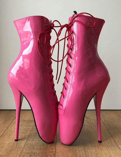 RTBU SIMONA Extreme Fetish Goth Ballet Black PVC Boots Barbie Pink Patent