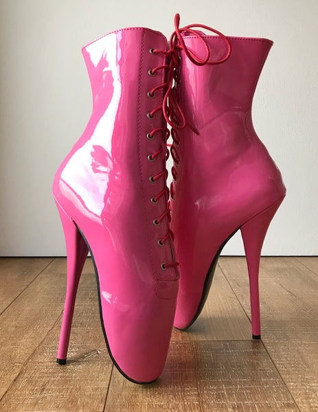 RTBU SIMONA Extreme Fetish Goth Ballet Black PVC Boots Barbie Pink Patent