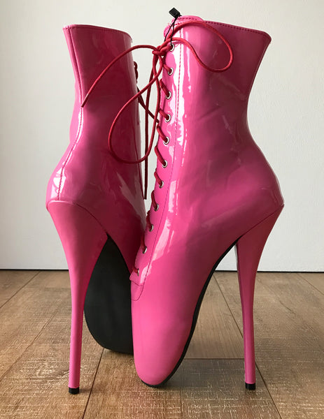 RTBU SIMONA Extreme Fetish Goth Ballet Black PVC Boots Barbie Pink Patent