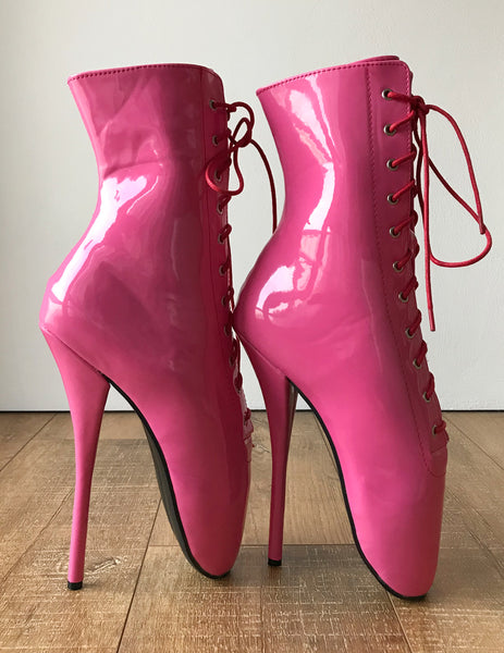 RTBU SIMONA Extreme Fetish Goth Ballet Black PVC Boots Barbie Pink Patent