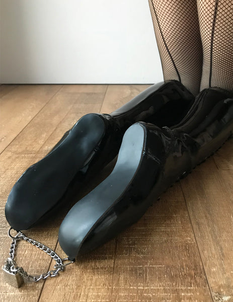 RTBU TEARDROP Heelless Lace Up Knee High Ballet Fetish Pain Boots Black Patent