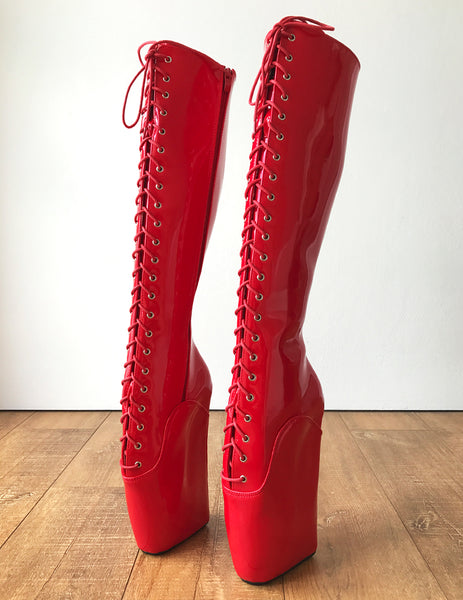 RTBU TROY Ballet Wedge Lace p Knee Hi Boots Hoof Fetish Dominatrix Red Patent