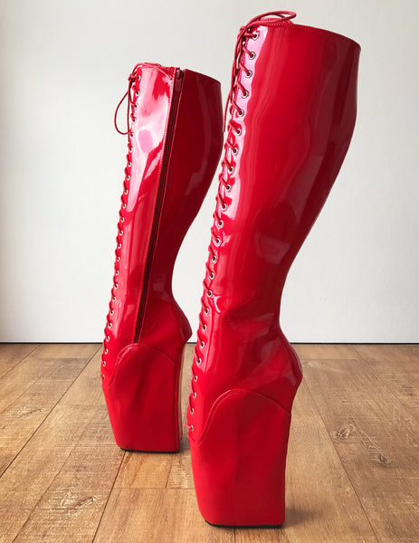 RTBU TROY Ballet Wedge Lace p Knee Hi Boots Hoof Fetish Dominatrix Red Patent