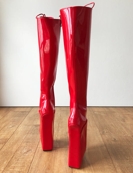 RTBU TROY Ballet Wedge Lace p Knee Hi Boots Hoof Fetish Dominatrix Red Patent