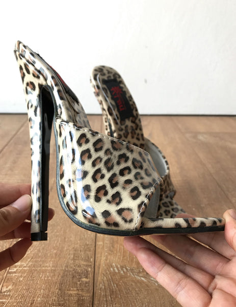 18MULE Leopard Patent Sexy Mistress Hi Heel Stiletto Fetish Slipper Slides Mule