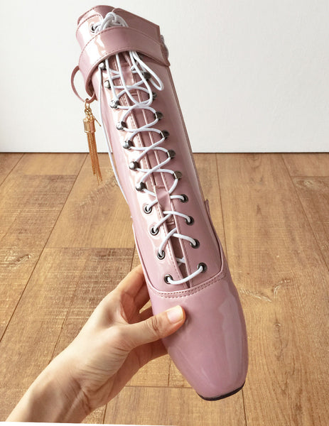 RTBU Metallic TASSEL Fetish Ballet Burlesque Pointe Boot Pearlescent Gold Pink