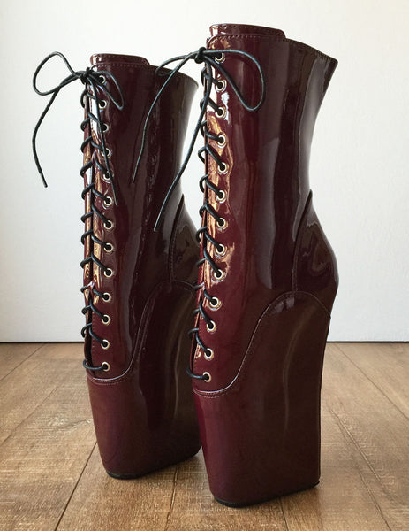 BEGIN III (No Zip) Ballet Wedge Training Fetish BDSM Submissive Burgundy Patent
