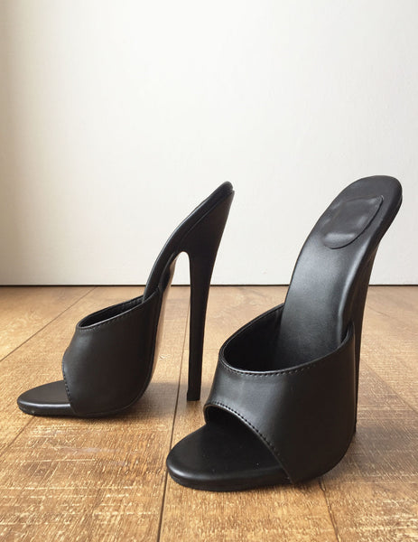 18MULE Sexy Mistress Hi Heel Stiletto Fetish Slipper Slides Mule Black Matte