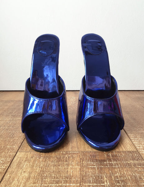 18MULE Blue Metallic Sexy Mistress Hi Heel Stiletto Fetish Slipper Slides Mule