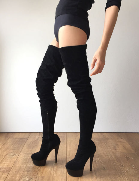 RTBU IAN 15cm Platform Suede-Like Skinny Slim Fit Shaft Runway 80cm Crotch