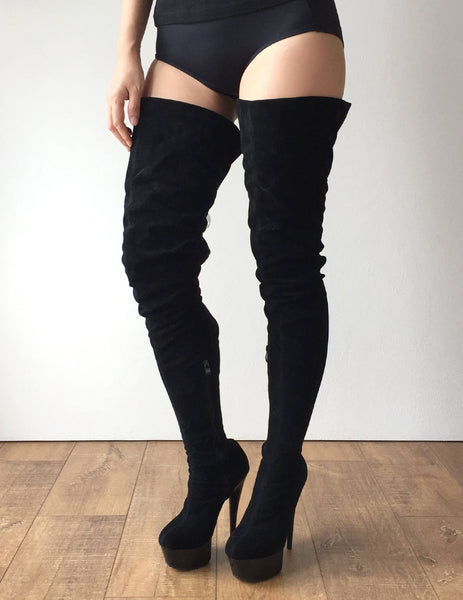 RTBU IAN 15cm Platform Suede-Like Skinny Slim Fit Shaft Runway 80cm Crotch