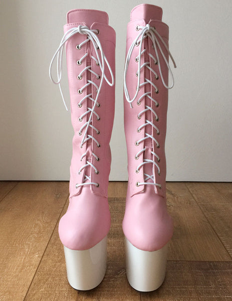 RTBU ZOE 20cm Platform Calf Lace Up Boot Cosplay Kawaii Decora Pastel Baby Pink