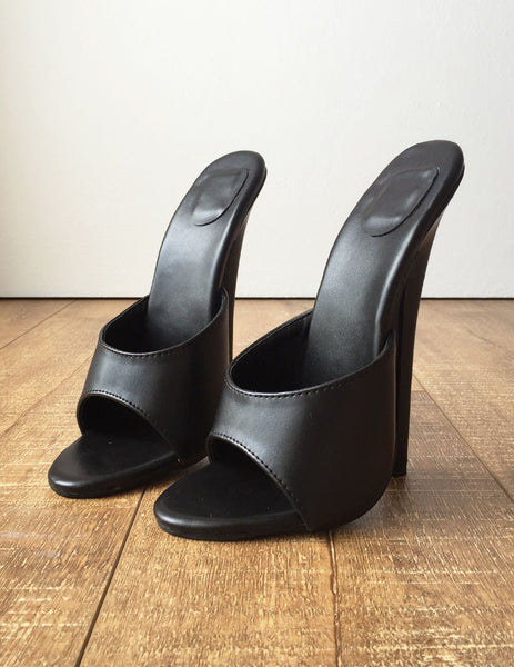 18MULE Sexy Mistress Hi Heel Stiletto Fetish Slipper Slides Mule Black Matte