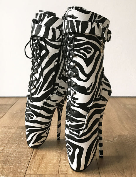 18cm BALLET Zebra Print Textured Calf Hi Fetish Boot Charm Burlesque Dominatrix