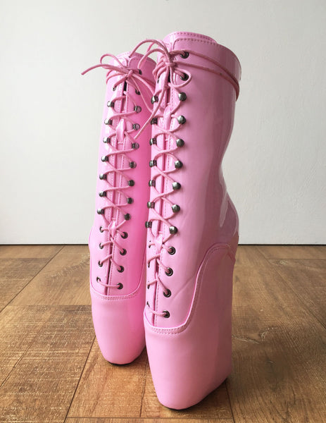 18cm BEGINNER Ballet Wedge Hoof Sole Heelless Fetish BDSM Pointe Baby Pink Boots