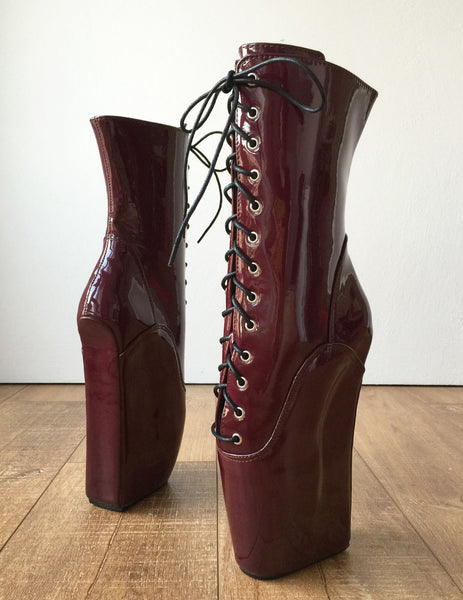 BEGIN III (No Zip) Ballet Wedge Training Fetish BDSM Submissive Burgundy Patent