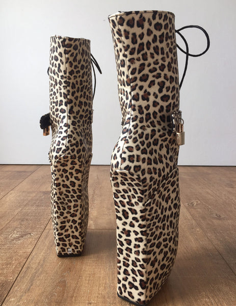 18cm LOCKY Beginner Lockable Ballet Wedge Padlock Fetish BDSM Leopard Cheetah