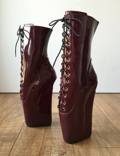 BEGIN III (No Zip) Ballet Wedge Training Fetish BDSM Submissive Burgundy Patent