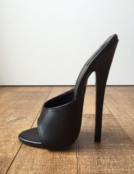 18MULE Sexy Mistress Hi Heel Stiletto Fetish Slipper Slides Mule Black Matte